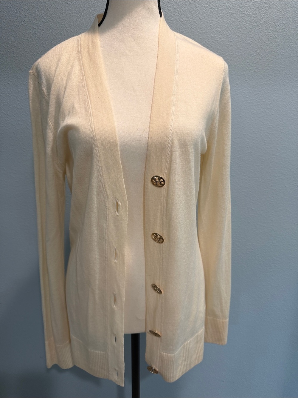 Tory Burch Cream Button-Front Knit Cardigan